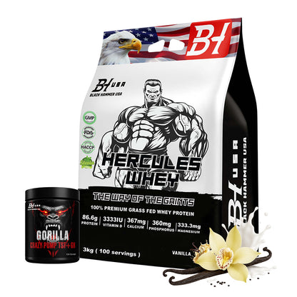Hercules Whey 3KG + FREE Gorilla Crazy Pump Orange | All Flavours