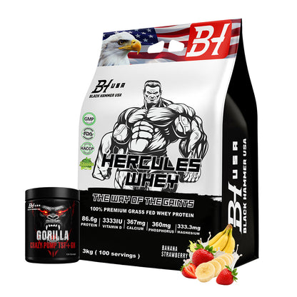 Hercules Whey 3KG + FREE Gorilla Crazy Pump Orange | All Flavours