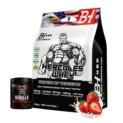 Hercules Whey 3KG + FREE Gorilla Crazy Pump Orange | All Flavours