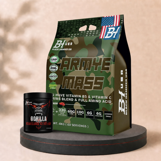 ARMYE Mass Gainer 4KG/8KG + FREE BHN GORILLA BCAA TST+GH | 3 Flavours